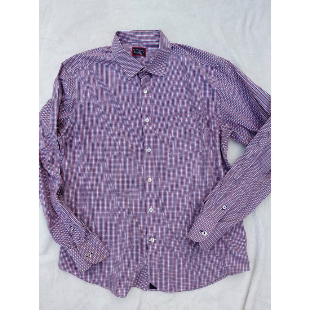 UNTUCKit Mens XL Slim Fit Wrinkle Free Cotton Button Down Shirt Red Blue Check